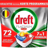 Dreft Platinum Plus All In One - Comprimés pour lave-vaisselle - Technologie anti-terne - 72 capsules