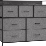 SONGMICS Chest of drawers for bedroom, 7 drawers in fabric with handles, metal frame, slate grey and anthracite grey LTS523G22