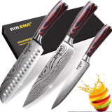 Knife set | Chef's knife 8" | Japanese Santoku knife 7" | Utility knife 5" | Ultra-sharp carbon steel | Knife set with ergonomic handle and gift box - AIRENA