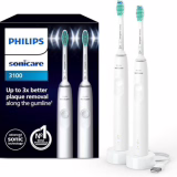 Philips Sonicare 3100, Brosse à dents électrique sonique, capteur de pression et minuterie, blanc, pack de 2, modèle HX3675/13