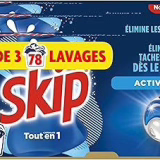 Skip Lessive liquide en capsules Active Clean 3 en 1 - 78 lavages - résultat impeccable et fraîcheur longue durée - sans emballage plastique (lot de 3x26)