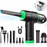 Soufflette Air Comprimé et Aspirateur 2 en 1，100000 RPM Cordless Air Duster & 10KPA Aspirateur，Rechargeable 7600 m Ah，Dépoussiérant pour PC Nettoyage, Clavier,Voiture, Canapé, Plus Vert