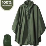 FOXLY® Poncho de pluie unisexe avec fermeture éclair - Poncho de vélo - Femme et homme - Imperméable - Vert foncé