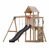 AXI Moos Wooden Playground, 2 Swings, Rope Ladder, Slide Grey