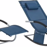 SoBuy Set of 2 rocking loungers with cushion and side pocket Iron frame Breathable Teslin mesh Comfortable Can support up to 150 kg Colour Navy blue 63 x 150 x 87 cm OGS28-NBx2 EN