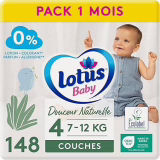 Lotus Baby Douceur Naturelle - Nappies Size 4 (7-12 kg) 1 Month Pack - 148 Units,White