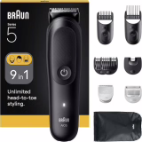 Braun Tondeuse Tout-En-Un Series 5, 9-En-1, Lame Ultra Affûtée, 120 Min D’autonomie, Protection SkinGuard Pour Le Corps, Coupe Précise Et Efficace, Manche AquaGrip Pratique Sous L'eau, AIO5540, Noir