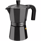 Cafetière italienne en aluminium MONIX Vitro Noir, capacité 12 tasses, poignée résistante à la chaleur, revêtement antiadhésif, facile à nettoyer, compatible avec les cuisinières en céramique et à gaz, noire
