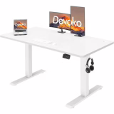 Bureau debout Devoko, 120 x 60 cm, bureau électrique, bureau réglable en hauteur, bureau d'ordinateur avec fonction mémoire, bureau debout, blanc