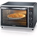 SEVERIN Mini-Four à chaleur tournante 42 L avec pierre à pizza et tournebroche, Four posable 1 800 W design élégant, Mini-four électrique avec minuteur 120 min, Noir/Inox, TO 2058