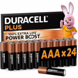 DURACELL Plus Piles AAA (Lot de 24) – Piles Alcalines 1,5 V–Durent jusqu’à 100 % plus longtemps grâce aux Actifs POWER BOOST–Fiable pour vos Appareils du Quotidien–Emballage 0 % Plastique–LR03 MN2400