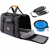 Morpilot Pet Carrier Bag for Cats and Dogs, Breathable and Foldable Pet Transport Carrier with Removable Plush Mat + Bowl (Max. 15lbs/7kg, 44 * 31 * 34cm)