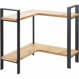 Étagère d'angle de cuisine WENKO Lou, élégante étagère de cuisine en métal pour le comptoir de cuisine avec étagères en bambou, deux niveaux pour plus d'espace de rangement dans la cuisine, (L × H × P) : 30 × 33 × 30 cm, noir/marron clair