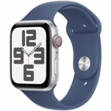 Apple Watch SE (2e génération) GPS + Cellular 44 mm - Boîtier en aluminium argenté - Bracelet sport denim (M/L). Suivi de la forme et du sommeil, détection des accidents, cardiofréquencemètre, écran Retina.