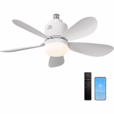 Ceiling Fan with Light and Remote, 53cm LED Ceiling Lamp Fan Dimmable with APP 24W Integrated E27 Lamp, 5 Blades, 4 Speeds, Silent, for Living Room