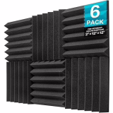 JBER Set of 6 Acoustic Foam Panels, 5 x 30 x 30cm Wedges for Studio Soundproofing Wall Panel Fireproof Wall Panels (Black)