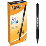 BIC Soft Feel - Terugtrekbare Balpennen met Rubberen Greep, Middelgrote Punt (1,0 mm) - Zwart, Doos van 12