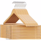 SONGMICS Cintre Bois, Lot van 20, met Antislip Inkepingen, Antislip Stang voor Broeken, 360° Draaibare Haak, voor Pakken, Overhemden, Jassen, Houtkleur en Zilver CRW001-20
