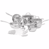 Amazon Basics Batterie de cuisine ensemble de 15 pièces en acier inoxydable – Casseroles, poêles et ustensiles, Argenté