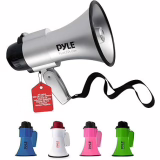 Pyle Megaphone, portable, speaker, siren, compact, battery-powered, 30W power, microphone, sound system, foldable handle, ideal for police, cheerleaders, and coaches