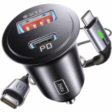 INIU Allume Cigare USB C, 2 Ports 60W Charge Rapide Chargeur Voiture avec [1m] 100W Câble QC 3.0 Type C, Prise Allume Cigare 12V pour iPhone 16 15 Pro Max Mini Plus Samsung S25 Huawei Xiaomi AirPods