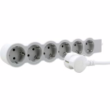LEGRAND, Multiprise Plate 694565-6 Prises - Longueur du câble : 3 m - Blanc/Gris