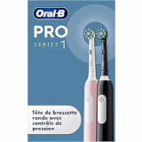 Oral-B Pro 1 Set of 2 Electric Toothbrushes Pink and Black, Pressure Control, 3 Cleaning Modes with Whitening and Sensitivity for Gums, 2 Replacement Brush Heads Oral B, Charger