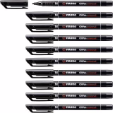 STABILO OHPen - Marqueur permanent - Lot x 10 marqueurs - Noir (encre permanente/pointe médium 1 mm)