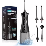 COSLUS Hydropulseur Jet Dentaire Draagbaar: 4 Modi Hydropulseur en Mondirrigator, 300 ml Waterreservoir Testwinnaar, Oplaadbaar en Waterdicht IPX7, Zwart
