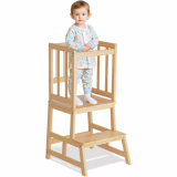 Leertoren COSYLAND vanaf 1 jaar – Montessori leertoren van massief bamboe – Keukenhulp voor kinderen – Anti-kantel hoge stoel – Elegant design – Lichte bamboekleur