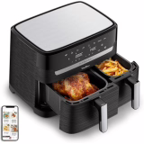 Moulinex Dual Easy Fry 8.3 L (2kg), Product Bundle, Double Air Fryer Energy Savings up to 70%, Capacity 5.2 L, 3.1 L, 7 Programs, Crispy Results, 20 Recipe Book, Black, YY5545FB