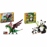 LEGO Creator 3-in-1 Medieval Dragon - Transforms into a Sea Serpent or Phoenix Figure + 3-in-1 Wild Animals: Panda Family into Penguin or Orca Figures 31161 + 31165