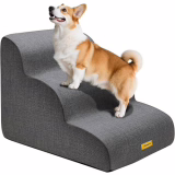 Gimars escalier 3 marches pour chien, mousse haute densité 30D, 40 cm de haut, housse lavable, base antidérapante, rampe portable pour petits chiens – canapé, lit, voiture