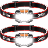 Gritin Headlamp, [2-Pack] Powerful LED Headlamp, 3 Lighting Modes, Adjustable and Lightweight, IPX5 Waterproof for Running/Camping/Cycling/Hiking for Children, 6 AAA Batteries Included