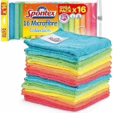 Chiffons de nettoyage microfibre Spontex | 16 chiffons de nettoyage collection microfibre | Chiffons à poussière et de cuisine | 30 x 30 cm | Couleurs assorties | 16 unités