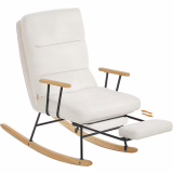 SONGMICS HOME Fauteuil à Bascule, Pieds en Bois d'Hévéa, Tissu Peluche, Chaise à Bascule, Dossier Réglable sur 4 Positions, Supporte jusqu'à 160 kg, pour Chambre, Salon, Blanc Crème LYY016W01