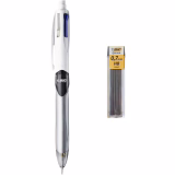 BIC 4 Couleurs 3+1 HB Stylo-Bille Rétractable et Porte-Mines, Parfait pour l'Ecole et au Bureau, Blister de 1 + 12 Mines 0,7 mm HB