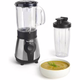 Moulinex Blender elektrische mixer, Vermogen 300 W, Plastic drinkfles 750 ml, 4 verwijderbare messen, RVS afwerking, Verse en gezonde smoothies LM1B1D10, Zwart