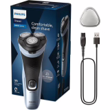 Rasoir électrique pour homme Philips série X3000, rasoir à barbe avec tondeuse, 27 lames, soin de la peau, autonomie de 45 minutes, humide et sec, rechargeable, X3053/00, bleu