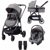 Bebeconfort Breeze Trio, Poussette 3 en 1 Avec Siège Auto, 0-22 kg (0-4 ans), Poussette Compacte et Réversible, Poussette Trio, Siège Auto i-Size, Pliage Compact, Panier Spacieux, Mineral Grey