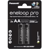 eneloop Pro, Piles Rechargeables AA/Mignon, Lot de 2, capacité de Min. 2500 mAh, Piles Ni-MH, prêt à l'emploi, Rechargeables jusqu'à 500 Fois, Emballage sans Plastique, Pro, Noires