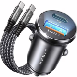 LISEN Chargeur Voiture USB C 54W+60W C-C Câble, Charger Allume Cigare USB C Rapide, Prise Allume Cigare 12V, Adaptateur Voiture Idéal avec iPhone Air 17 Pro Max 16 Galaxy S25 Ordinateur Portable