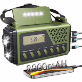 OBEST Handcrankradio met 8000 mAh oplaadbare batterij, USB-telefoonoplader met kompas en scherm, zonne- en handcrank noodradio, FM-radio, als zaklamp en