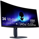 Alienware 34 Écran PC Gaming - AW3425DW, WQHD (3440x1440), 21:9 1800R Incurvé, 240Hz, QD OLED, 0.03ms, Compatible NVIDIA G-Sync, AMD FreeSync Premium Pro, HDR True Black 400, USB-C, Garantie 3 Ans