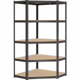 SONGMICS 5-Tier Corner Shelves, Steel Storage Shelves, Heavy Duty, Garage, Warehouse, 875 kg Load Capacity, Ink Black and Natural Beige GLR080B01