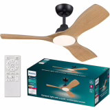 Philips Olas Ceiling Fan, 3 Blades, 24W LED Light, DC Motor, Color Temperature (3000K-4300K-6500K) with Dimmer Function, Remote Included, Black, 42"