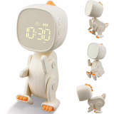 Light-Up Alarm Clock for Kids, LED Digital Clock with Night Light, Snooze Alarm, Adjustable Volume, USB Rechargeable, Day/Night for Boys and Girls (Beige)