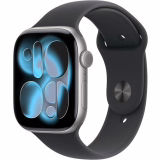 Apple Watch Series 11 [GPS 46 mm] Smartwatch met Zijdig Grijs kast en Zwarte Sportband. Slaapscore, Activiteitenmonitor, Gezondheidsmonitoring, Altijd aan scherm