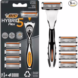 BIC Hybrid 5 Flex - Rasoir Rechargeable pour Homme, 1 Manche Durable + 4 Recharges de 5 Lames pour un Rasage Précis et Confortable