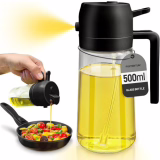 PORTENTUM 500 ml Spray olie keuken 2 in 1 donker anti-licht voor koken - Olieverstuiver met voedingskwaliteit fles - Olieverstuiver van glas voor de keuken (Zwart)